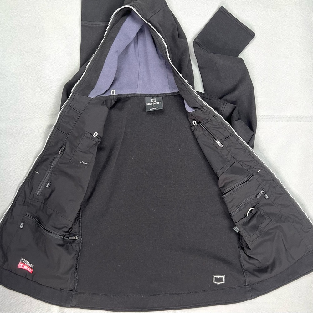 SCOTTeVEST Chloe Hoodie Women Large Black Travel Fleece Jacket Pockets Zip - Picture 9 of 14